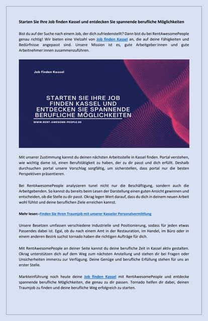 Finden Sie Ihren nächsten Job in Kassel und starten Sie Ihre berufliche Zukunft | PDF