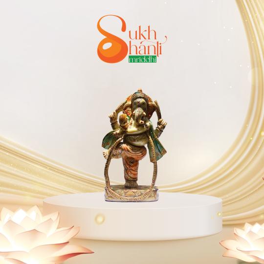 Green Aventurine Decorated Dancing Ganesha - sukhshantismriddhi