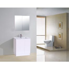 VANITY 750MM HIGH GLOSS WHITE VANITY UNIT WITH CERAMIC BASIN