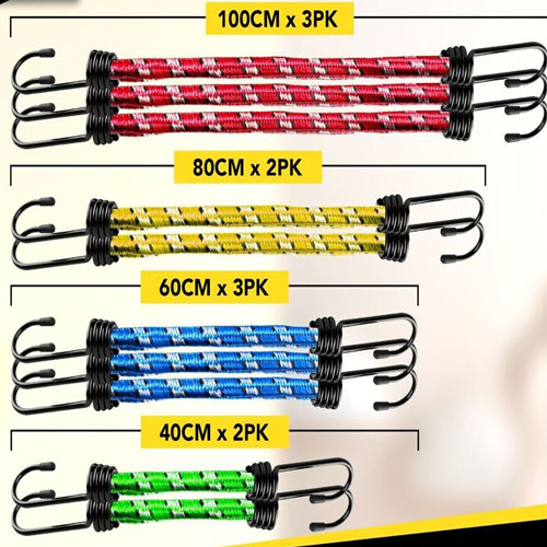 Long Bungee Cords 40cm to1M Elastic Luggage Straps with Hooks - Tarpaulinz