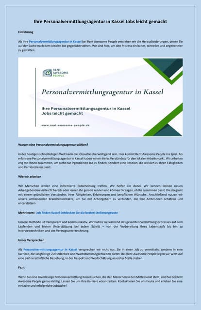 Finden Sie Ihren Traumjob mit unserer Personalvermittlungsagentur Kassel | PDF